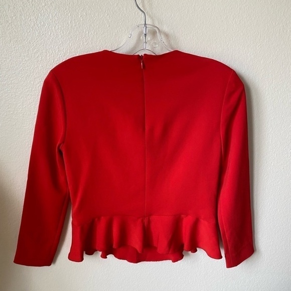 A.L.C. Women’s Ann Peplum Blouse Red Size 0 3/4 Sleeve Workwear Business Top - Picture 3 of 7